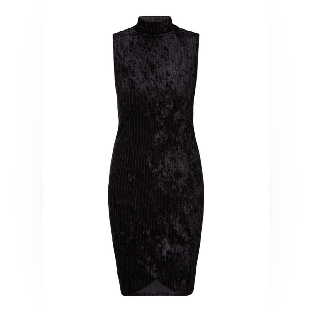SUPERTRASH DILANY MIDI DRESS IN VELVET WITH RIBBED STRUCTURE IN DEEP BLACK